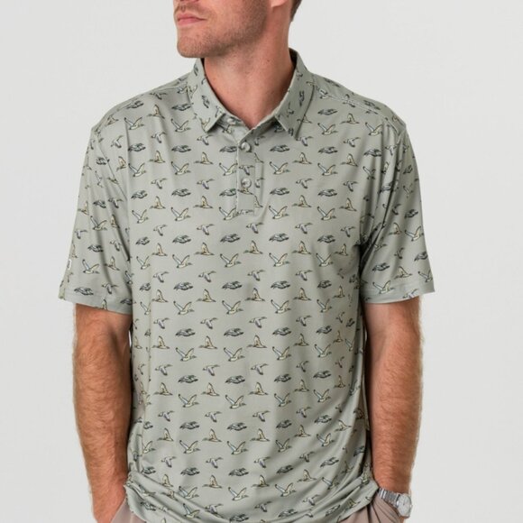 BURLEBO FALL Performance Polo Short Sleeve FLYING DUCKS - GREEN - Picture 1 of 3